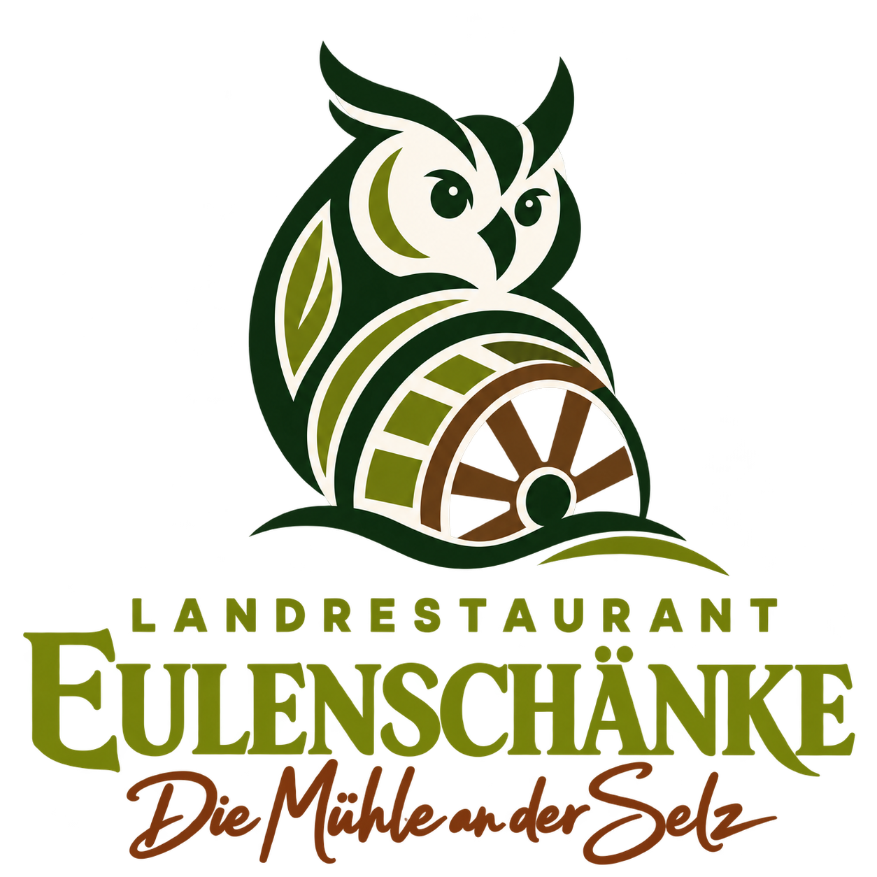 Eulenschänke-Logo mit olivgrünem Schriftzug
